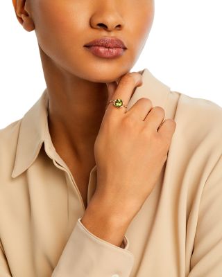 Peridot & Diamond Statement Ring in 14K Yellow Gold