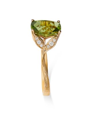 Peridot & Diamond Statement Ring in 14K Yellow Gold