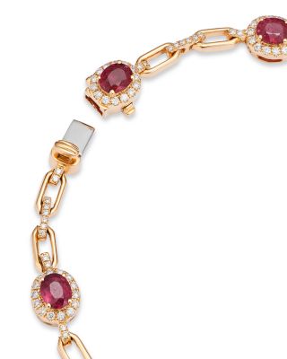 Ruby & Diamond Halo Link Bracelet in 14K Yellow Gold