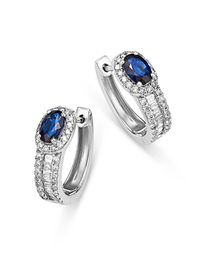 Bloomingdale's Precious Stone & Diamond Halo Hoop Earring In 14k White Gold In Blue/white