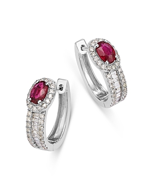 Bloomingdale's Precious Stone & Diamond Halo Hoop Earring In 14k White Gold In Pink/white
