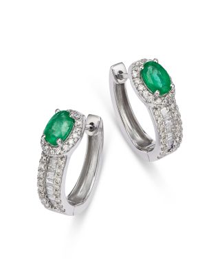 Bloomingdale's Fine Collection Precious Stone & Diamond Halo Hoop Earring in 14K White Gold