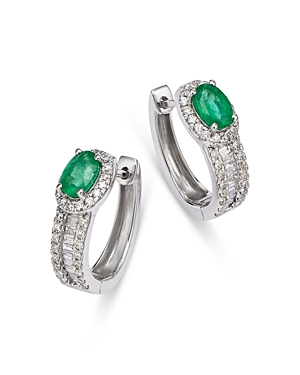 Bloomingdale's Precious Stone & Diamond Halo Hoop Earring In 14k White Gold In Green/white