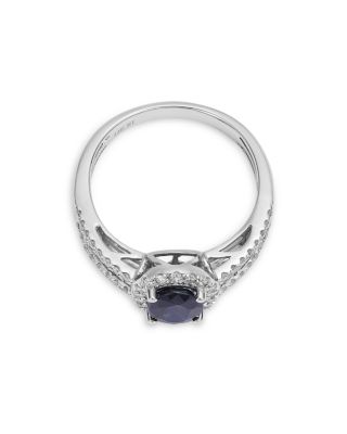 Blue Sapphire & Diamond Halo Ring in 14K White Gold