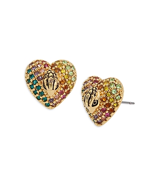 Shop Kurt Geiger Signature Rainbow Stone Heart Stud Earrings In Multi