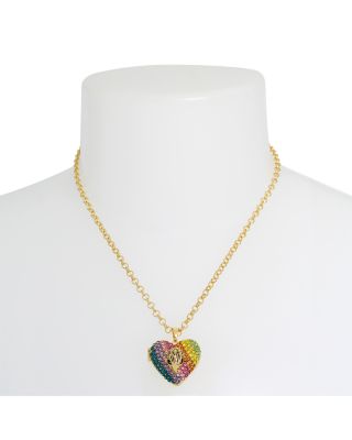 KURT GEIGER LONDON Rainbow Pavé Heart Locket Necklace, 16