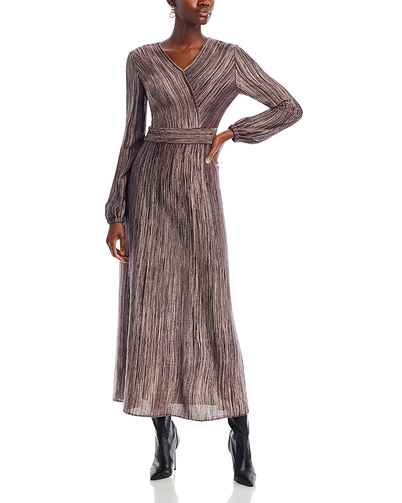 Misook Bishop Sleeve Jacquard Knit Maxi Dress In Mahogany/rose