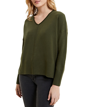 French Connection Babysoft V Neck Sweater In Olive Night