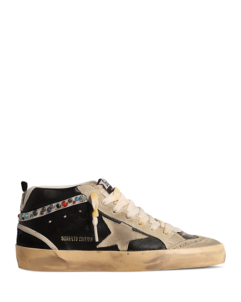 Shop Golden Goose Women's Mid Star Embellished Mid Top Sneakers In Black Beige