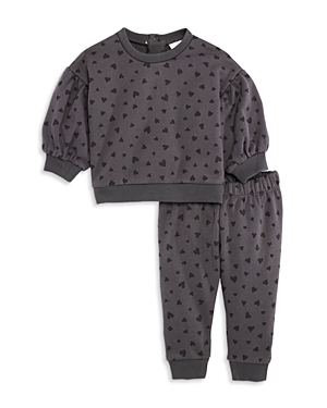Bloomie's Baby Girls' Heart Print Top & Trousers Set - Baby In Grey