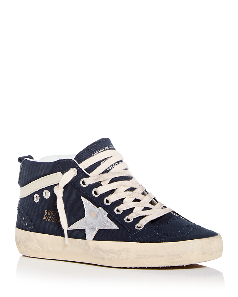 Golden Goose Mid Star Canvas Wing-tip Sneakers In Navy Blue