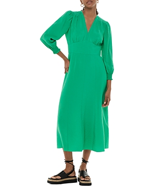 Shop Whistles Sula V Neck Smocked Midi Dress In Green