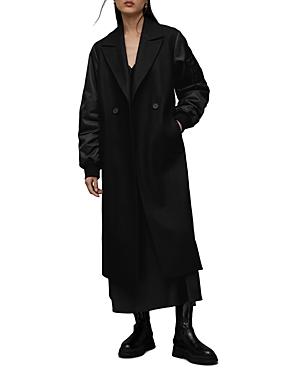 Allsaints Paulah Mixed Media Coat In Black