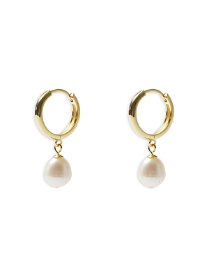 Argento Vivo Cultured Freshwater Pearl Charm Huggie Hoop Earrings In 18k Gold Plated Sterling Silver In White/gold