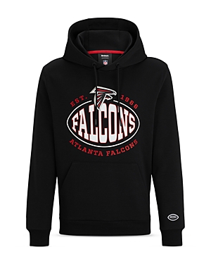 Shop Hugo Boss Nfl Atlanta Falcons Cotton Blend Printed Regular Fit Hoodie In Charcoal