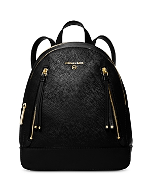Shop Michael Kors Michael  Brooklyn Medium Leather Backpack In Black