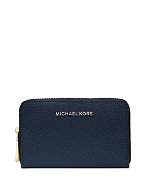 Michael Kors Michael Jet Set Leather Card Case In Navy