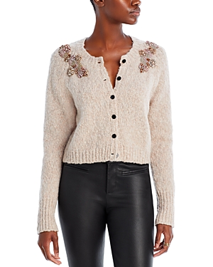 Shop Cinq À Sept Cinq A Sept Diamond Daisies Embellished Cardigan In Oyster