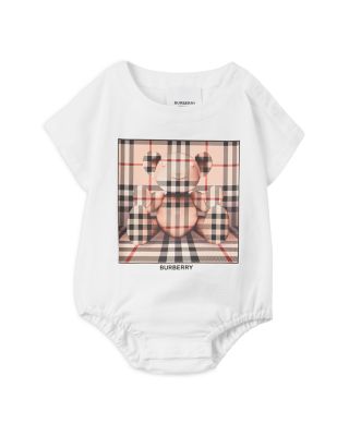 Burberry - Unisex Dolby Check Thomas Bear Print Cotton Bodysuit - Baby