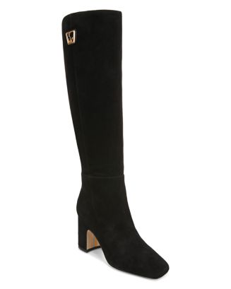 Sam Edelman Wade Knee High Boots – Square Toe, Stacked Heel, Wide Calf Fit In Ivory Leather, Size 8.5