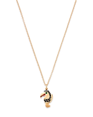 Moon & Meadow 14K Yellow Gold Black Diamond & Tsavorite Toucan Pendant Necklace, 16-18