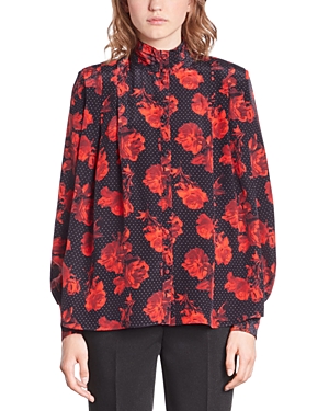 The Kooples Dots And Roses Blouse In Black/ Red