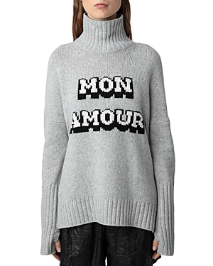 Shop Zadig & Voltaire Alma Intarsia Jacquard Mon Amour Sweater In Gris Chine