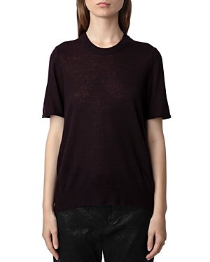 Zadig & Voltaire Ida Short Sleeve Cashmere Sweater In Chocolate