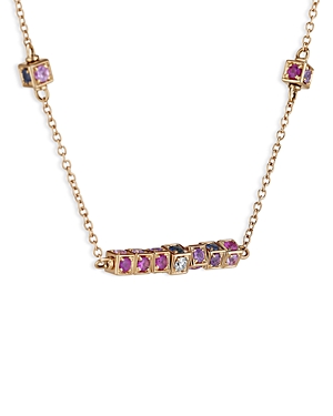 18K Rose Gold Faro Multicolor Sapphire & Diamond Moveable Bar Necklace, 16-18