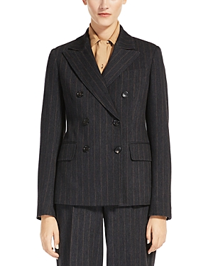Max Mara Ofride Double-breasted Pinstriped Cotton-blend Twill Blazer In Dark Gray