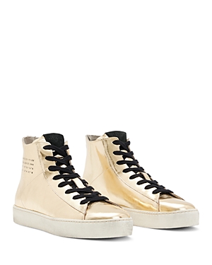 Shop Allsaints Women's Tana Lace Up High Top Sneakers In Gold