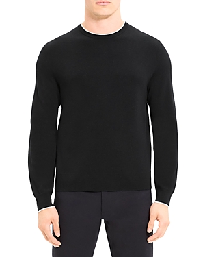 Theory Arnaud Regal Merino Wool Stretch Tipped Slim Fit Crewneck Sweater In Black White