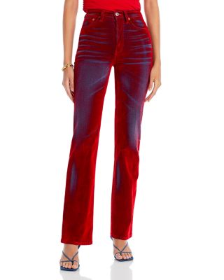 RE/DONE - 70s Bootcut High Rise Long Bootcut Jeans in Distressed Red