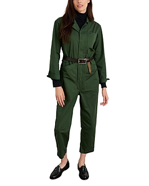 Alex Mill Standard Long Sleeve Stretch Cotton Twill Jumpsuit In Pine Needle