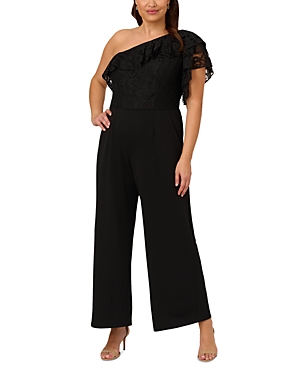 Adrianna Papell Plus Lace Trimmed Crepe Jumpsuit In Black