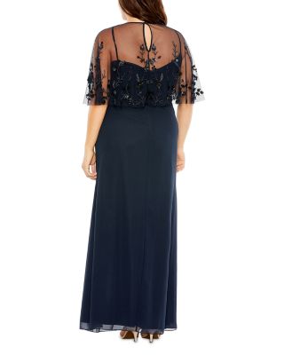  Plus Embellished Cape Sleeveless  Gown