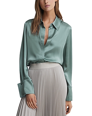 Reiss Haley Silk Button-up Shirt In Sage
