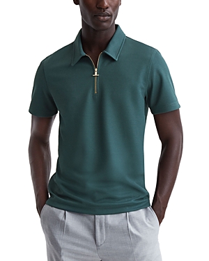 Reiss Floyd Short Sleeve Half Zip Textured Polo In Emerald