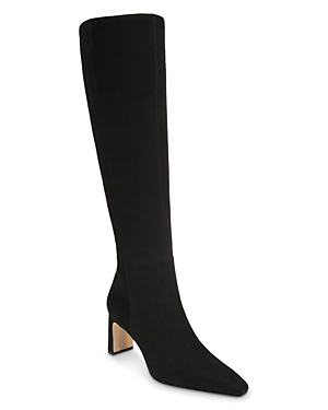 Shop Sam Edelman Women's Sylvia Pointed Toe Wide Calf High Heel Boots In Black Suede