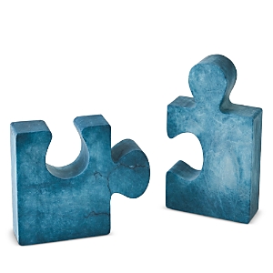 Global Views Alabaster Jigsaw Bookends, Set Of 2 In Blue