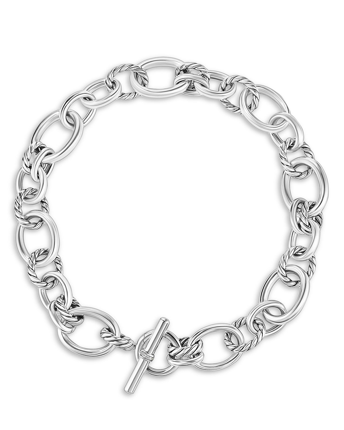 David Yurman Sterling Silver Mercer Diamond Polished Link Collar Necklace