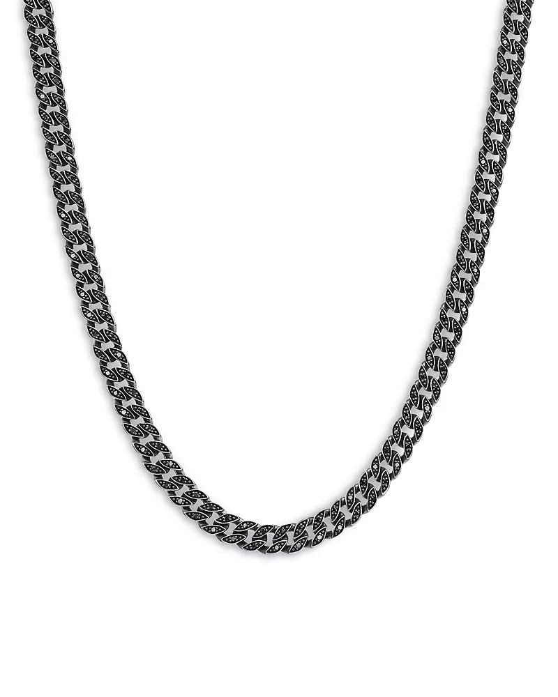 David Yurman Men's Curb Chain Necklace in Sterling Silver with Black Diamonds, 6mm