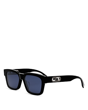 Shop Fendi O'lock Rectangular Sunglasses, 53mm In Black/blue Solid
