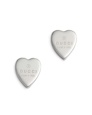 Gucci - Sterling Silver Engraved Heart Stud Earrings