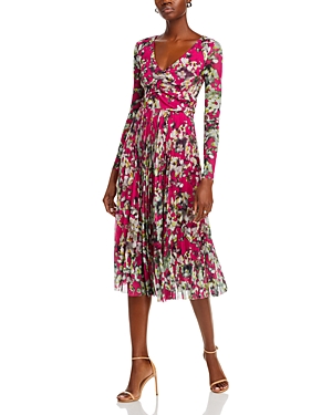 Hugo Boss Erlissi Floral Print Pleated Midi Dress In Open Misc