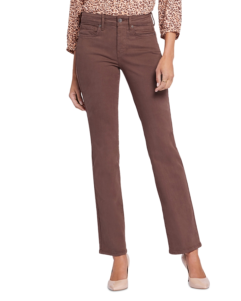 Nydj Womens Pocket Manmade Straight Leg Pants In Coffee Bean