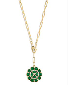 Bloomingdale's - Emerald & Diamond Medallion Pendant Necklace in 14K Yellow Gold, 18"