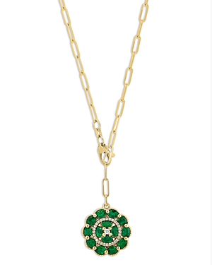 Bloomingdale's Emerald & Diamond Medallion Pendant Necklace In 14k Yellow Gold, 18 In Green/gold