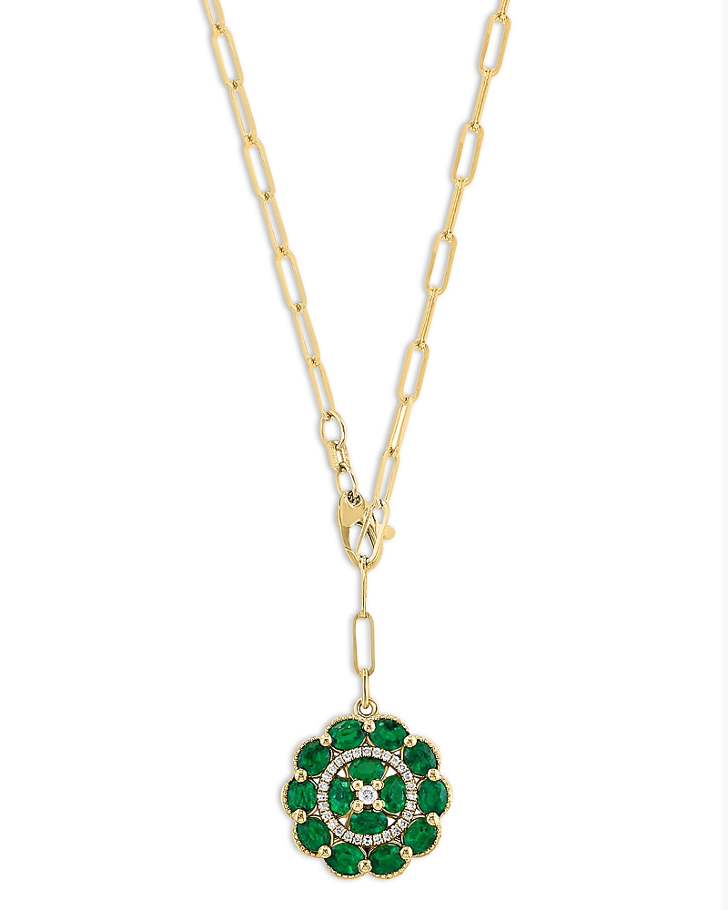 Bloomingdale's Fine Collection Emerald & Diamond Medallion Pendant Necklace in 14K Yellow Gold, 18