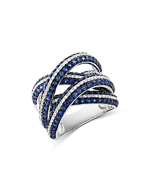 Bloomingdale's Blue Sapphire & Diamond Crossover Ring In 14k White Gold In Blue/white